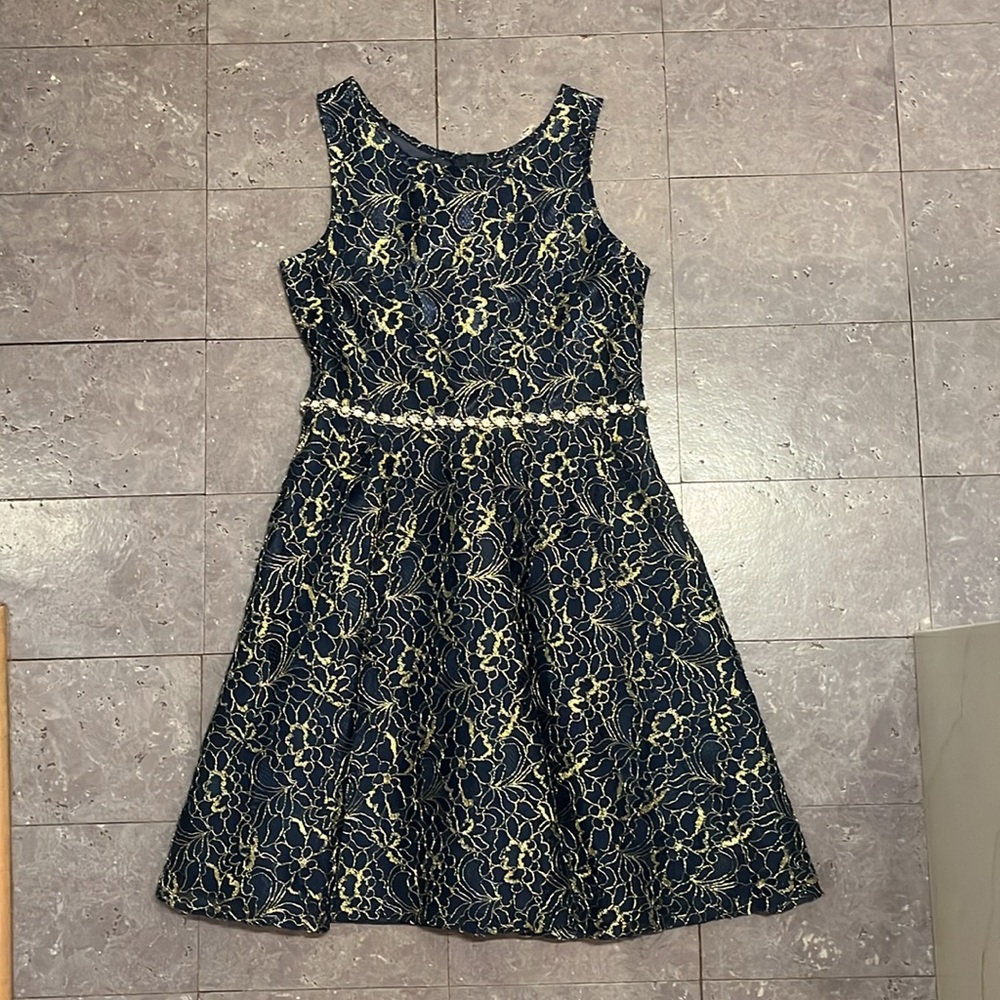 Girls XL Nanette Lepore Blue and Gold Formal Dress